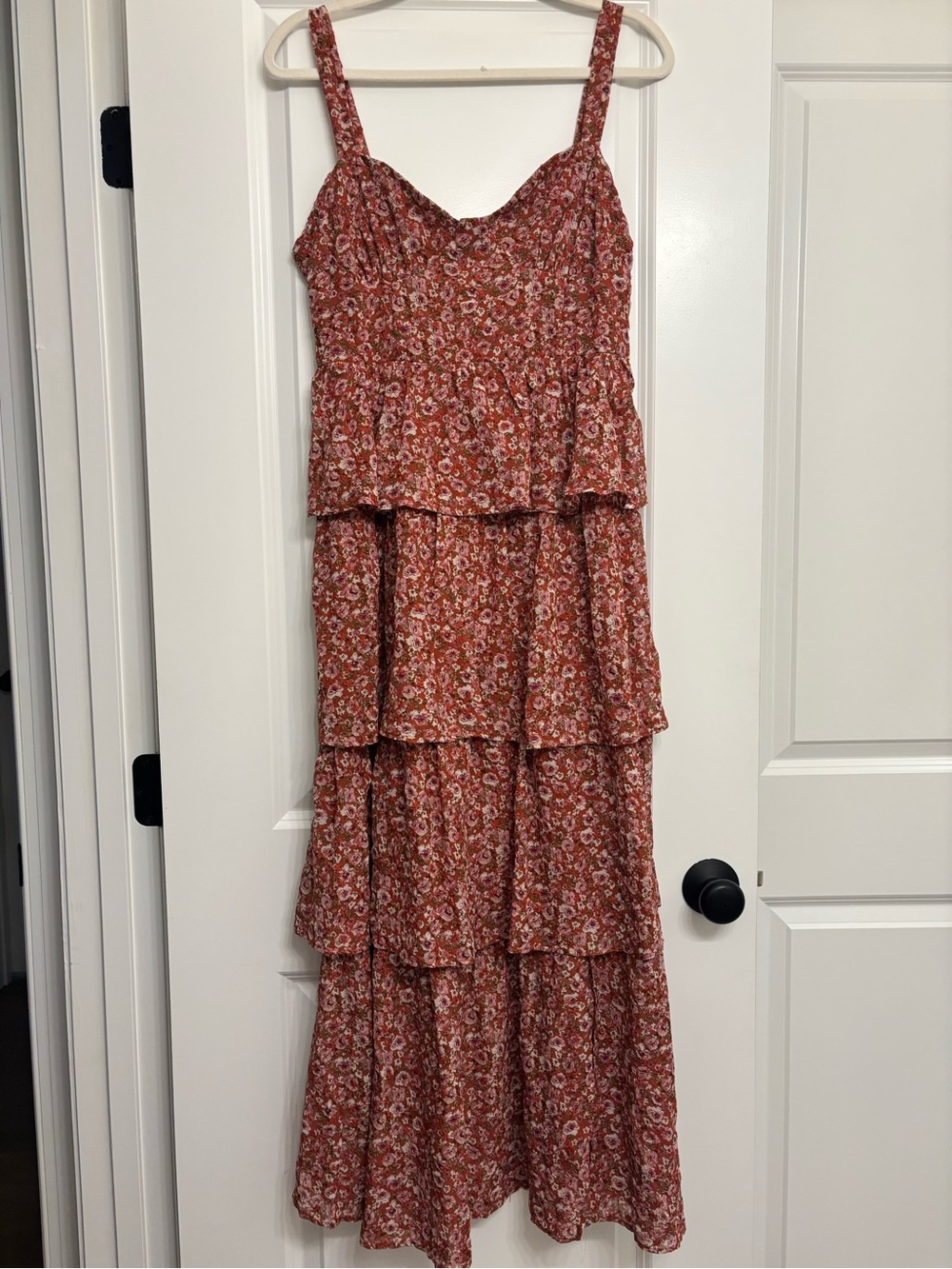Altar'd State Rust Floral Tiered Maxi Dress